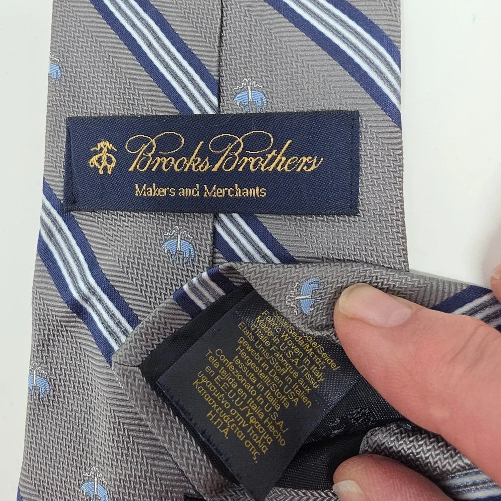 Brooks Brothers Tie Mens Gray Blue Striped Silk Woven Classic Designer